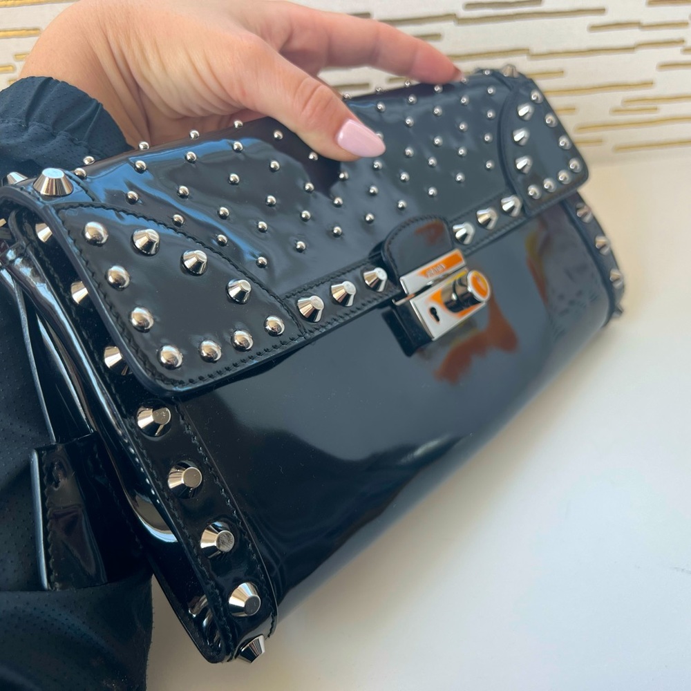 Prada clutch, patent leather w studs